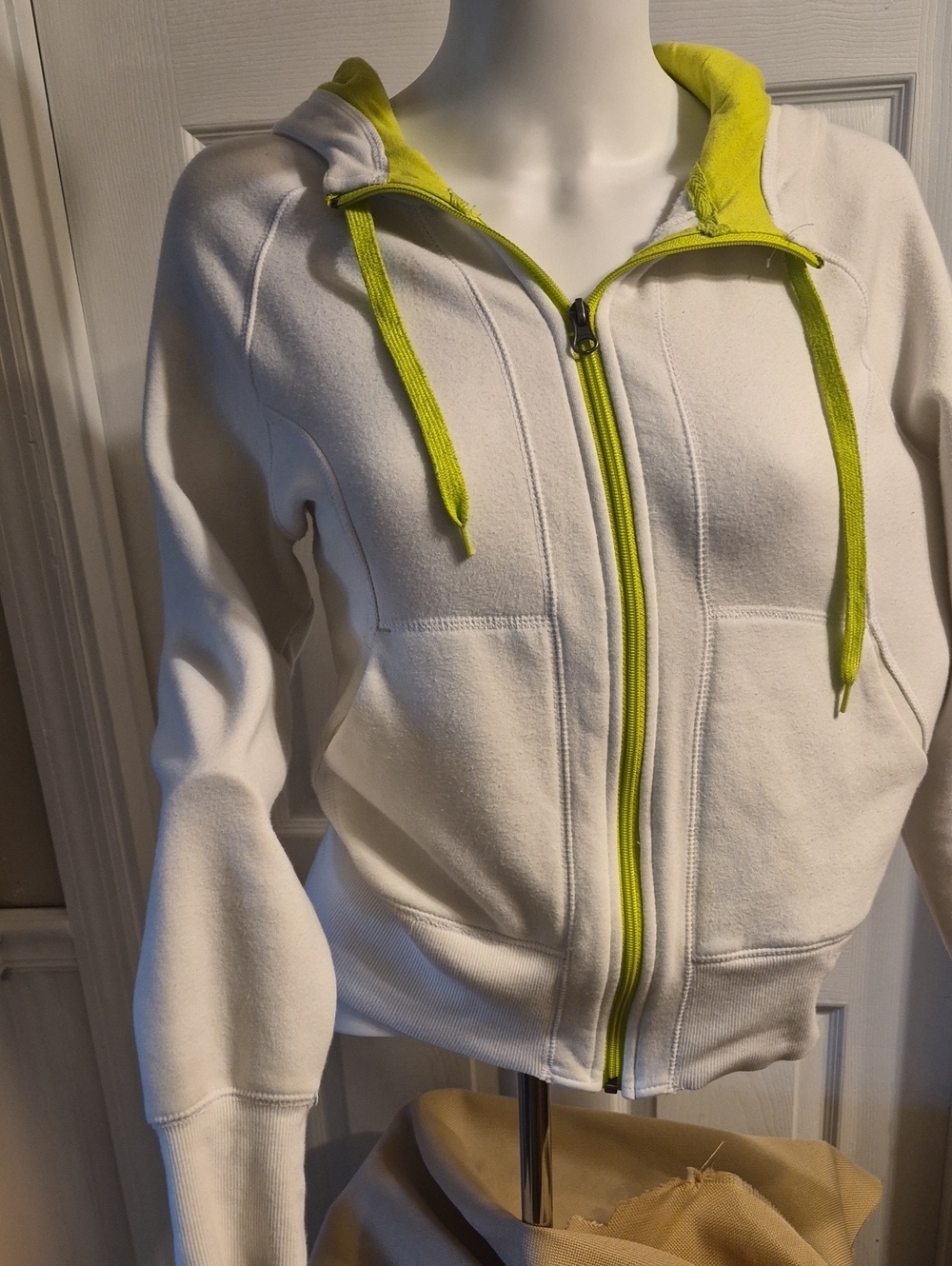 Champion White Hoodie with Neon Lime Trim With Pockets